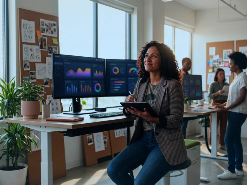 Profesional de marketing digital analizando métricas de rendimiento