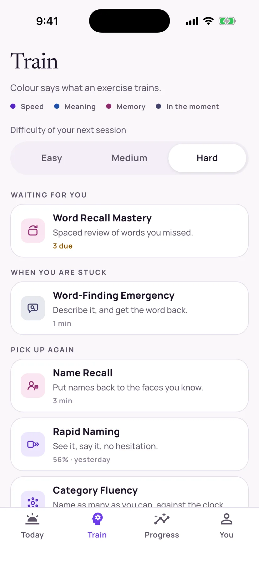 WordMend exercise list