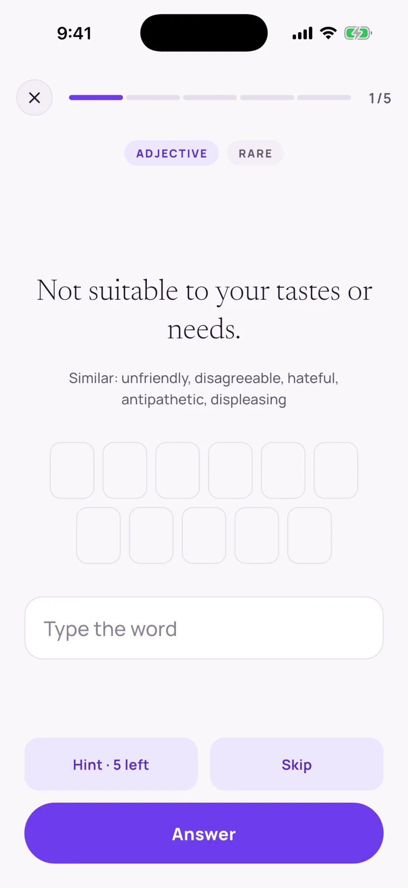 Tip-of-Tongue exercise with the definition on screen