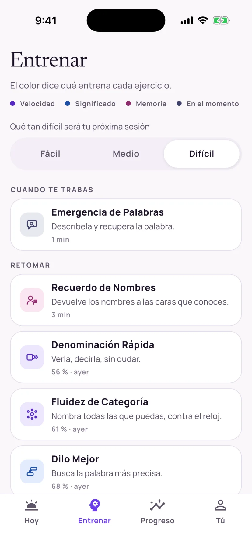 Lista de ejercicios de WordMend